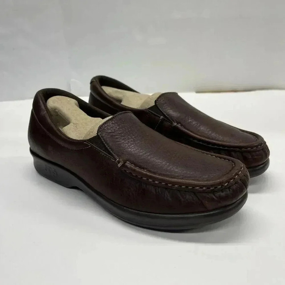 SAS Twin Moc Toe Brown Leather Slip On Loafers Comfort Shoes Womens Size 7.5M - Picture 1 of 12
